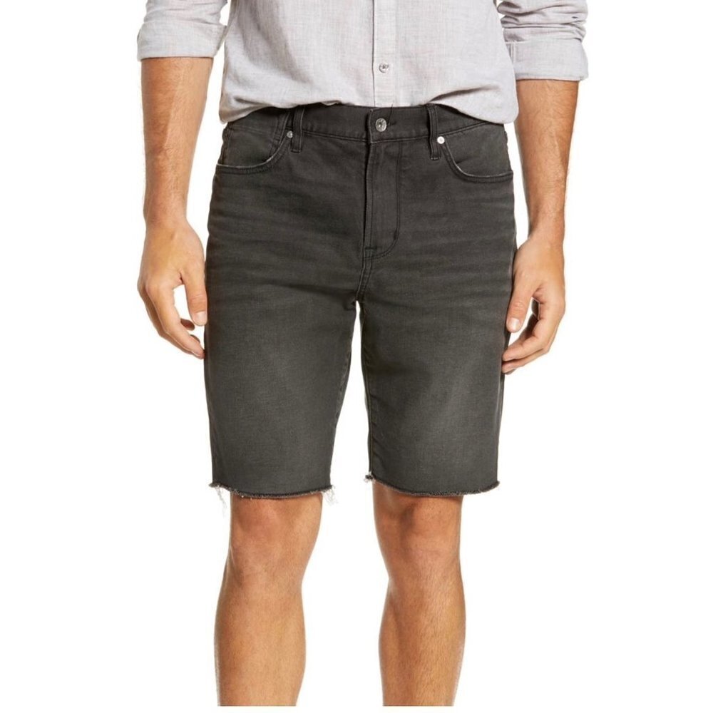 John Varvatos Mens Black Faded Denim Bowery Raw Hem Jean Shorts Sz 36 New